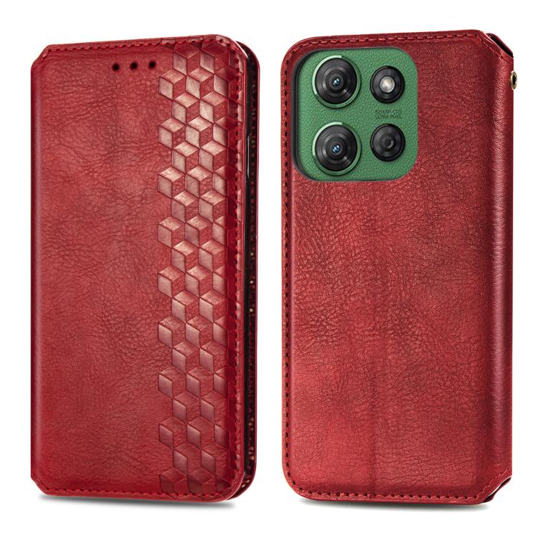 For Motorola Moto G Power 2025 Cubic Grid Pressed Magnetic Leather Phone Case
