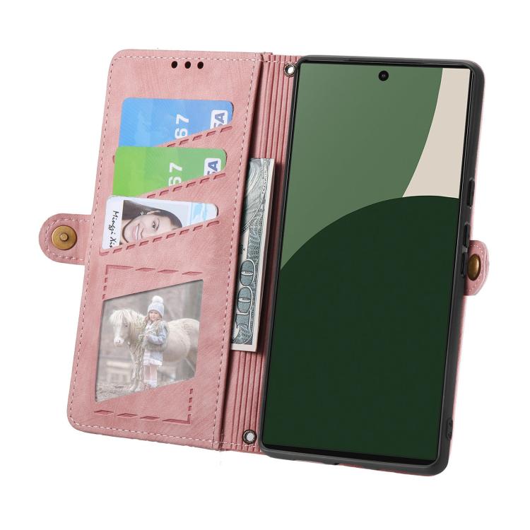For Fujitsu Arrows We2 / F-52E Geometric Zipper Wallet Side Buckle Leather Phone Case