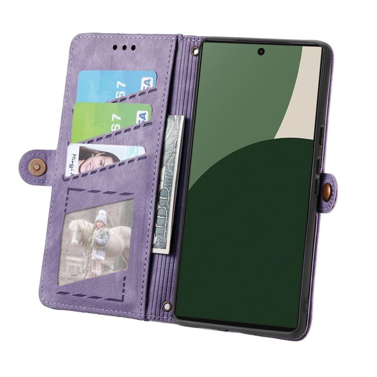 For Fujitsu Arrows We2 / F-52E Geometric Zipper Wallet Side Buckle Leather Phone Case
