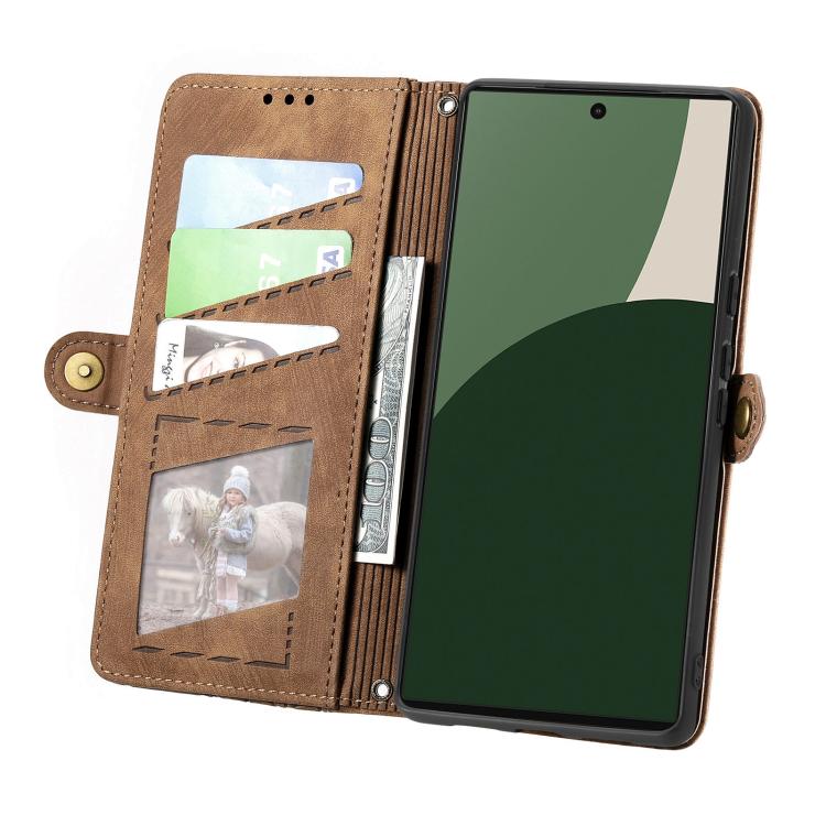 For Fujitsu Arrows We2 / F-52E Geometric Zipper Wallet Side Buckle Leather Phone Case