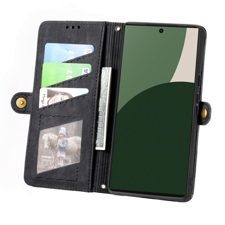 For Fujitsu Arrows We2 / F-52E Geometric Zipper Wallet Side Buckle Leather Phone Case