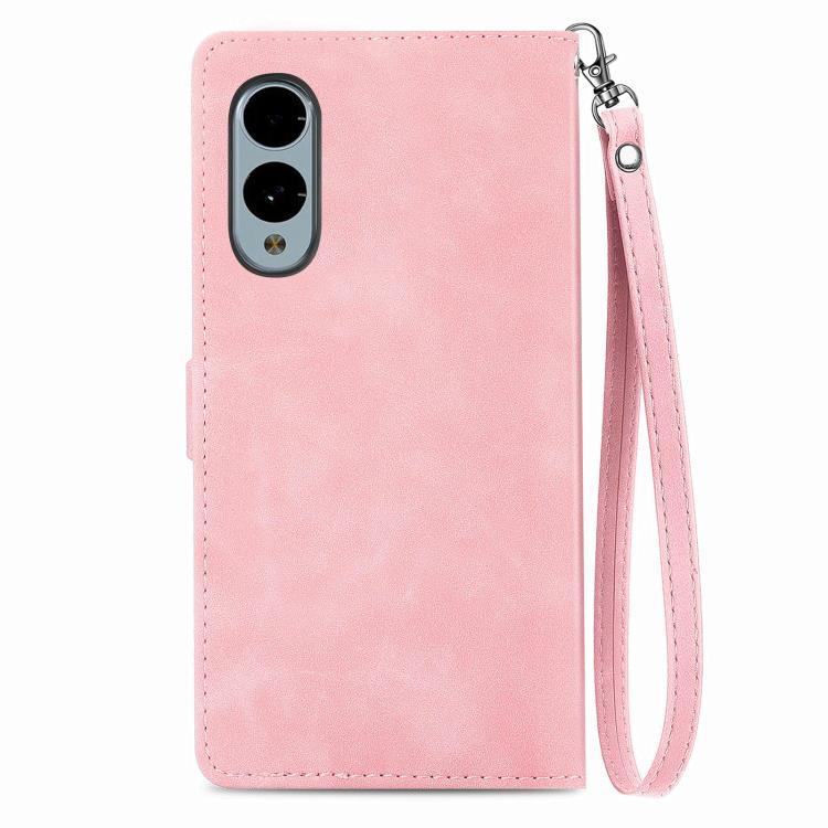 For Fujitsu Arrows We2 Plus / F-51E Embossed Flower Zipper Leather Phone Case
