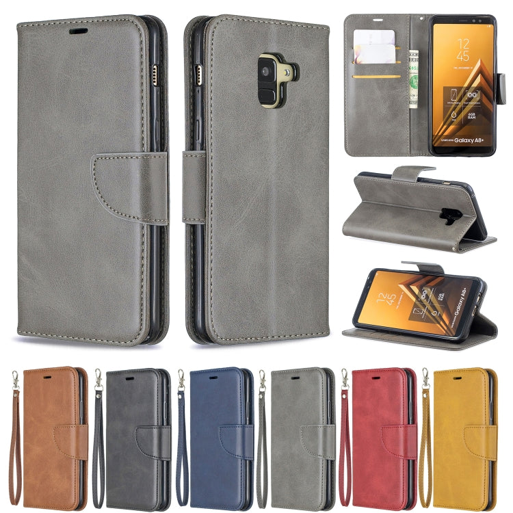 Retro Lambskin Texture Pure Color Horizontal Flip PU Leather Case for Galaxy A8 Plus 2018, with Holder & Card Slots & Wallet & Lanyard