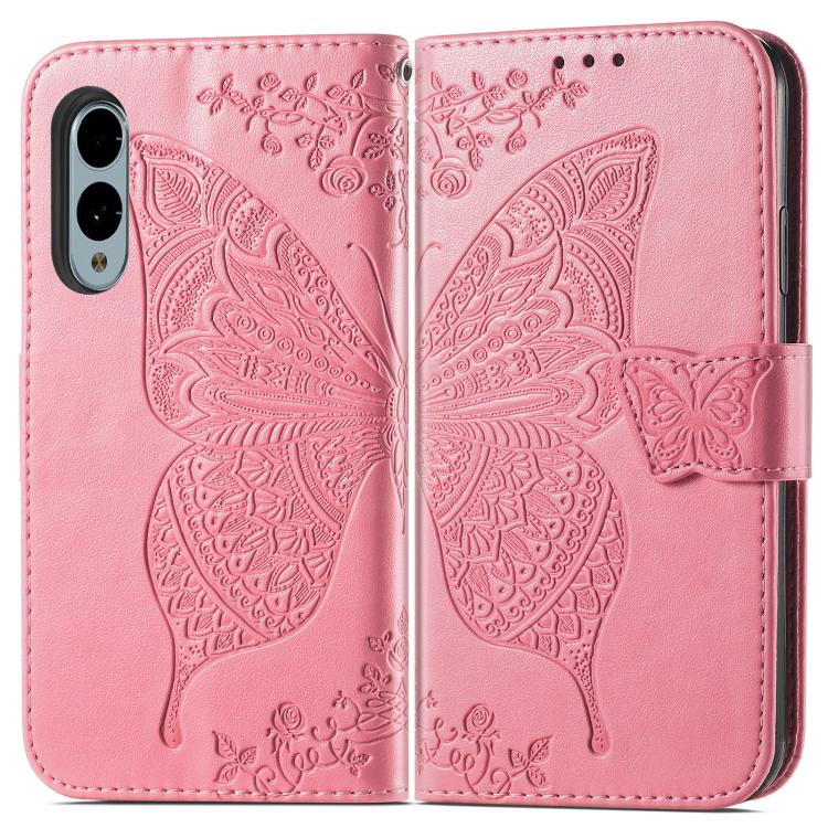 For Fujitsu Arrows We2 / F-52E Butterfly Love Flower Embossed Leather Phone Case