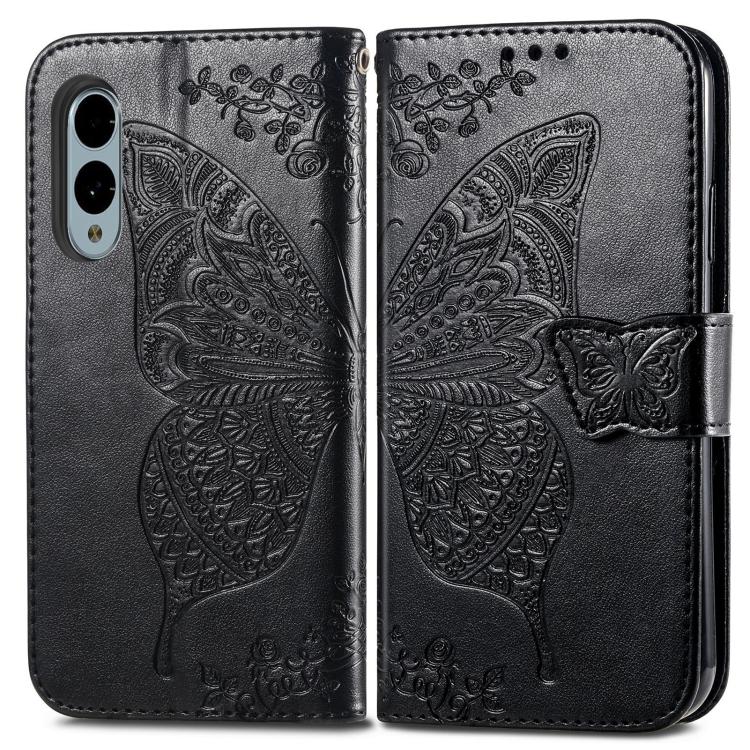 For Fujitsu Arrows We2 / F-52E Butterfly Love Flower Embossed Leather Phone Case
