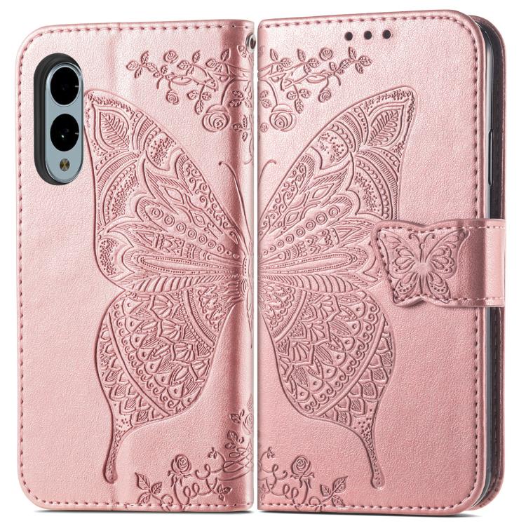 For Fujitsu Arrows We2 Plus / F-51E Butterfly Love Flower Embossed Leather Phone Case