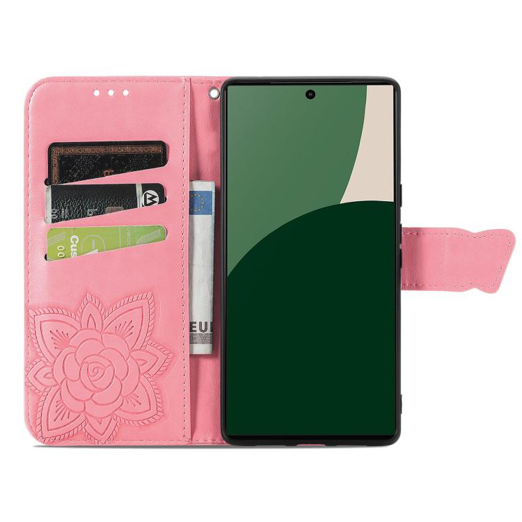 For Fujitsu Arrows We2 Plus / F-51E Butterfly Love Flower Embossed Leather Phone Case
