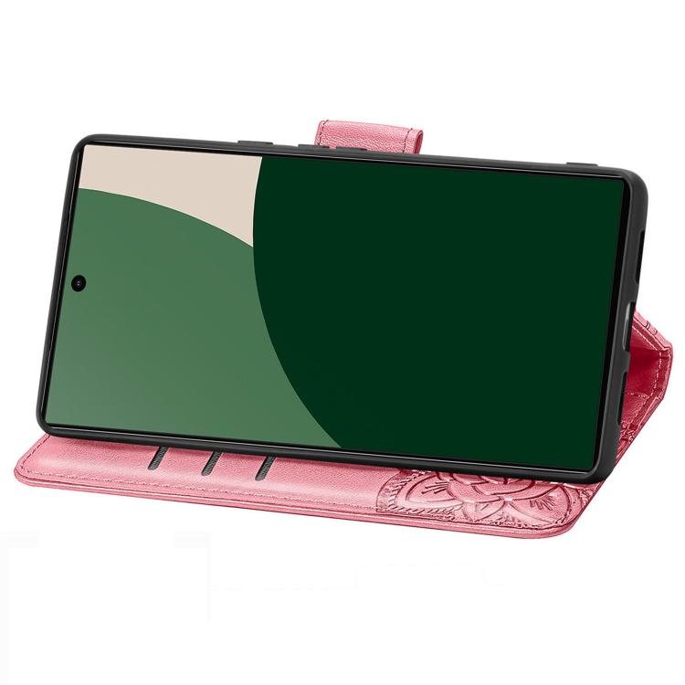 For Fujitsu Arrows We2 Plus / F-51E Butterfly Love Flower Embossed Leather Phone Case