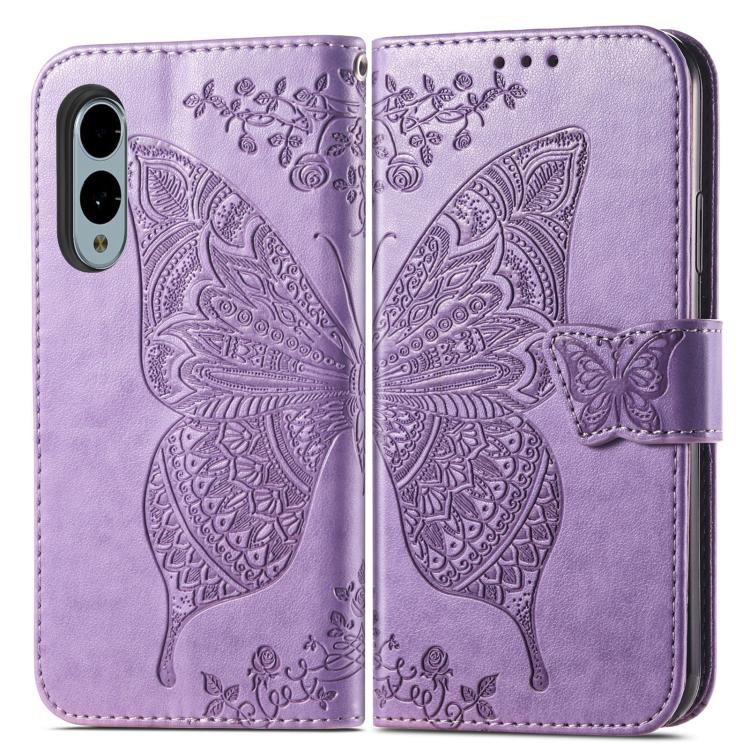 For Fujitsu Arrows We2 Plus / F-51E Butterfly Love Flower Embossed Leather Phone Case