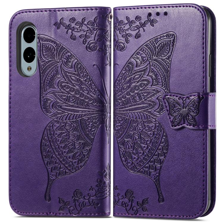 For Fujitsu Arrows We2 Plus / F-51E Butterfly Love Flower Embossed Leather Phone Case