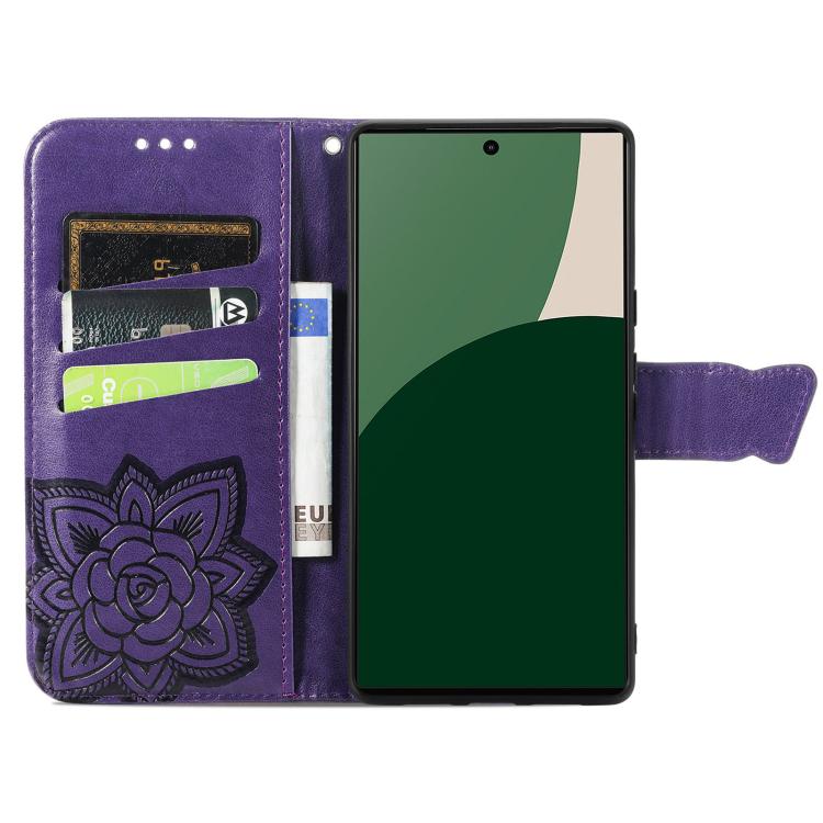 For Fujitsu Arrows We2 Plus / F-51E Butterfly Love Flower Embossed Leather Phone Case