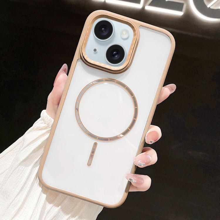 For iPhone 15 Chocolate Transparent MagSafe Shockproof Phone Case