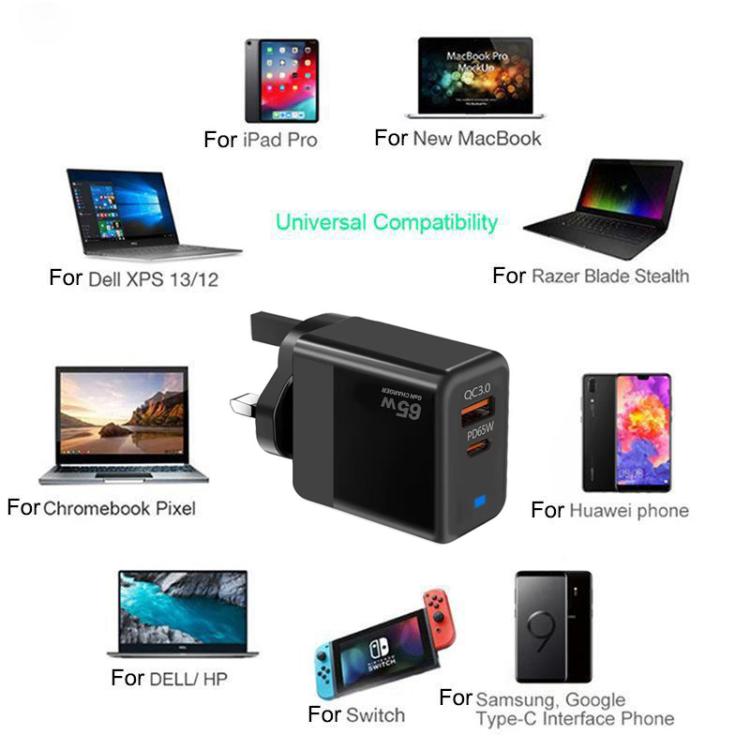 GaN PD 45W + QC3.0 USB Fully Compatible Protocol Charger for MacBook，UK Plug