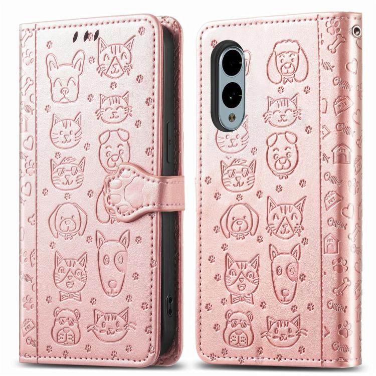 For Fujitsu Arrows We2 / F-52E Cat and Dog Embossed Leather Phone Case