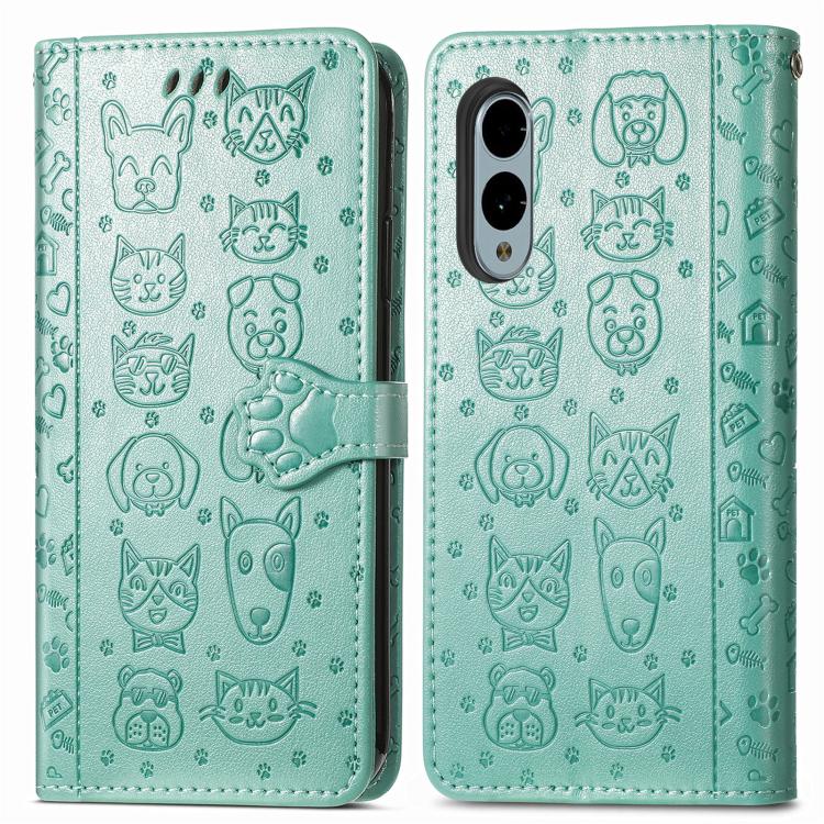 For Fujitsu Arrows We2 / F-52E Cat and Dog Embossed Leather Phone Case