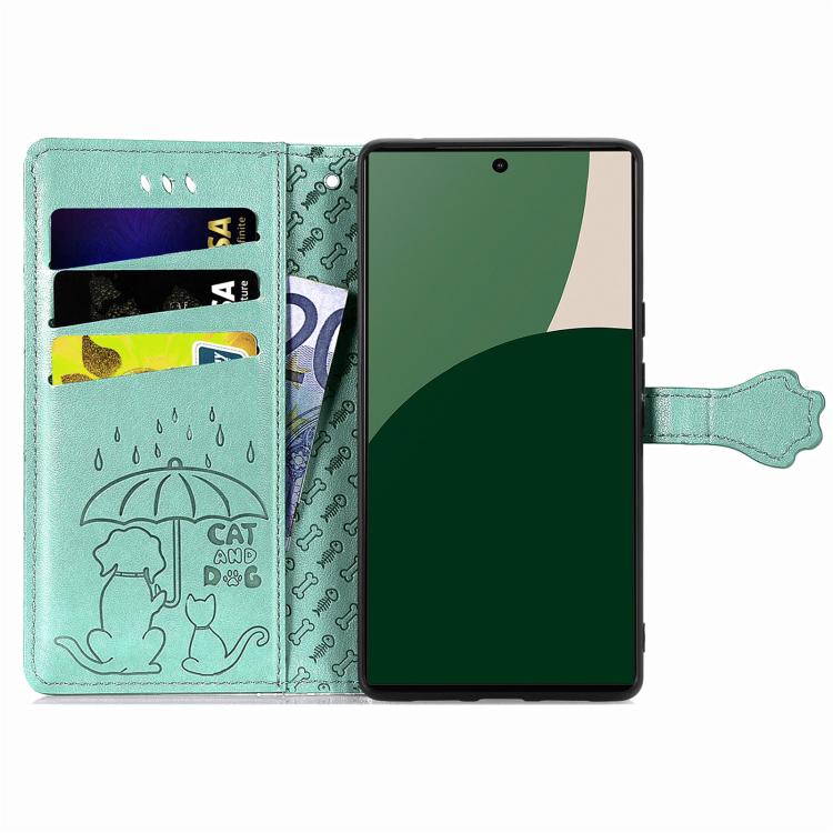 For Fujitsu Arrows We2 / F-52E Cat and Dog Embossed Leather Phone Case