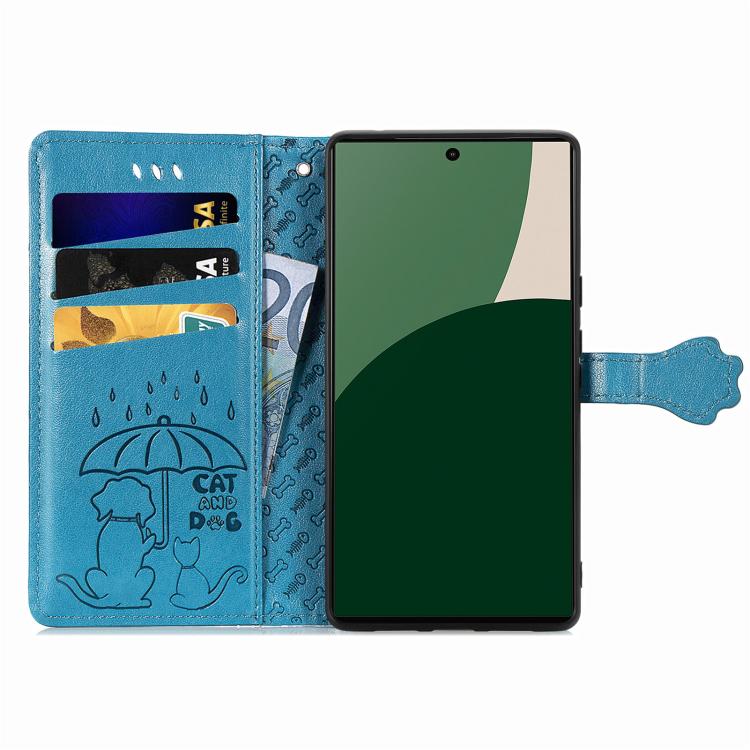 For Fujitsu Arrows We2 Plus / F-51E Cat and Dog Embossed Leather Phone Case