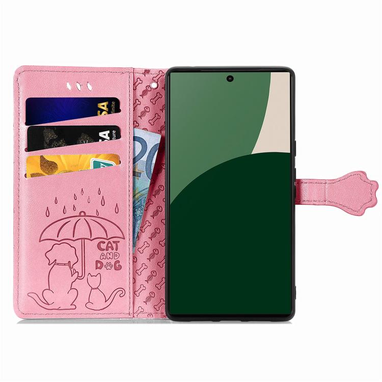 For Fujitsu Arrows We2 Plus / F-51E Cat and Dog Embossed Leather Phone Case