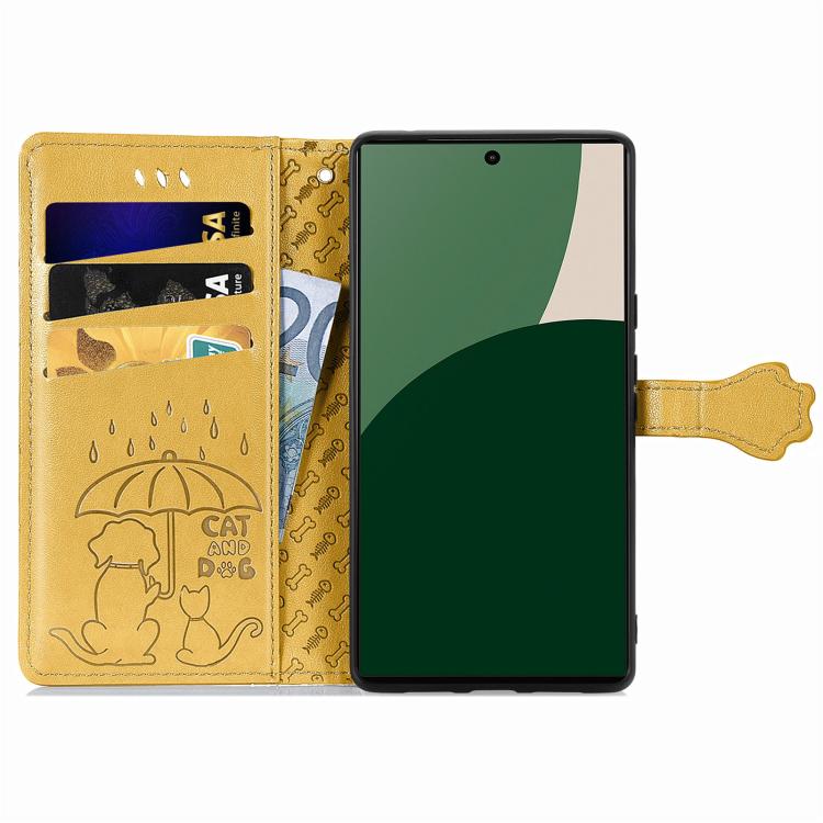 For Fujitsu Arrows We2 Plus / F-51E Cat and Dog Embossed Leather Phone Case