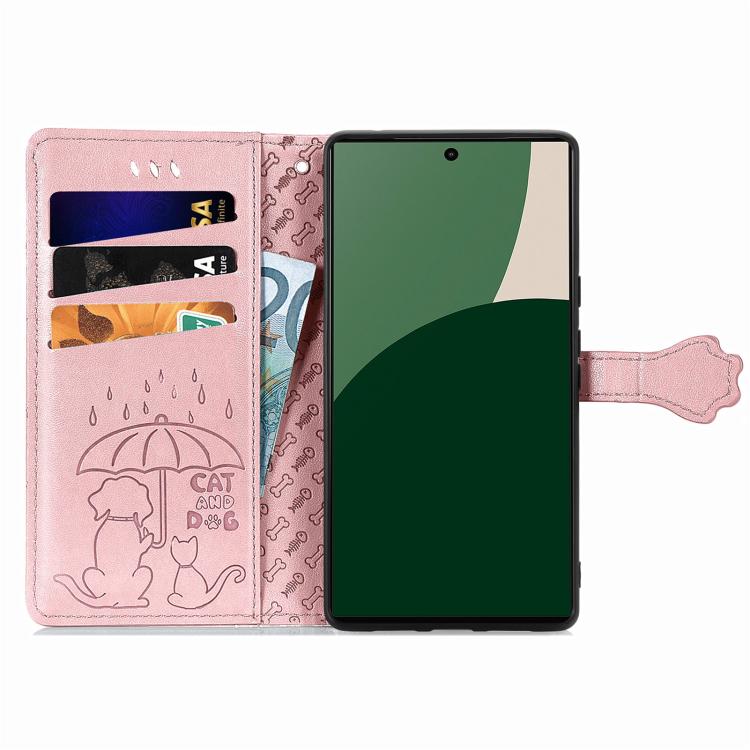 For Fujitsu Arrows We2 Plus / F-51E Cat and Dog Embossed Leather Phone Case