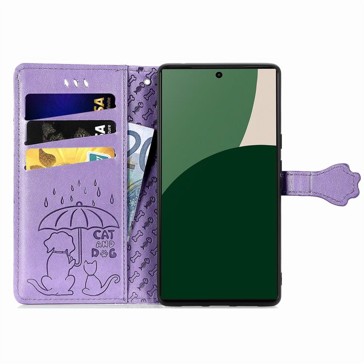 For Fujitsu Arrows We2 Plus / F-51E Cat and Dog Embossed Leather Phone Case
