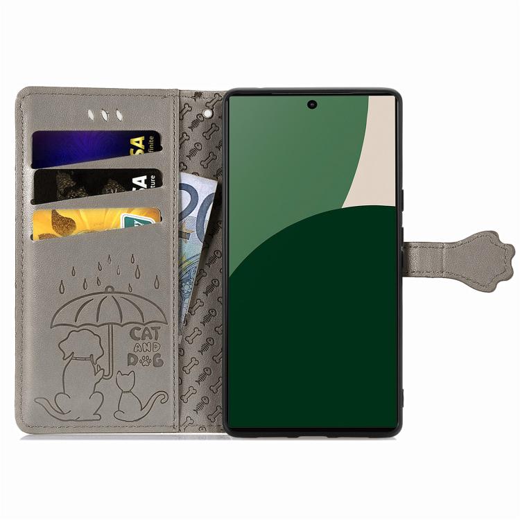 For Fujitsu Arrows We2 Plus / F-51E Cat and Dog Embossed Leather Phone Case