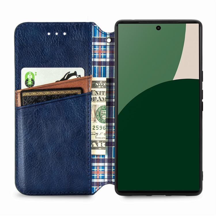 For Fujitsu Arrows We2 / F-52E Cubic Grid Pressed Magnetic Leather Phone Case