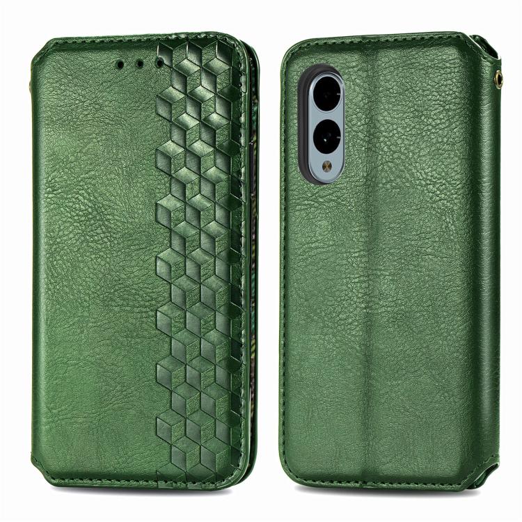 For Fujitsu Arrows We2 / F-52E Cubic Grid Pressed Magnetic Leather Phone Case