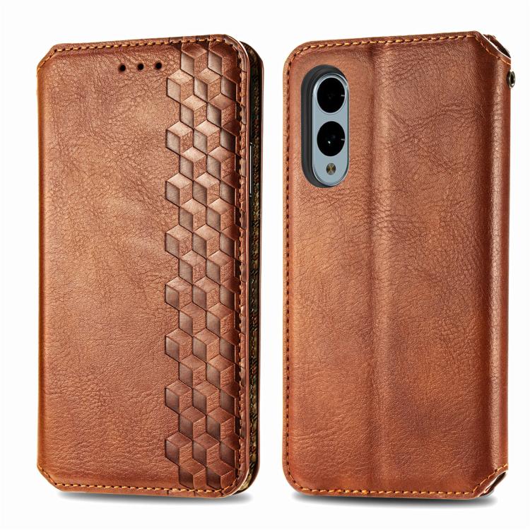 For Fujitsu Arrows We2 / F-52E Cubic Grid Pressed Magnetic Leather Phone Case