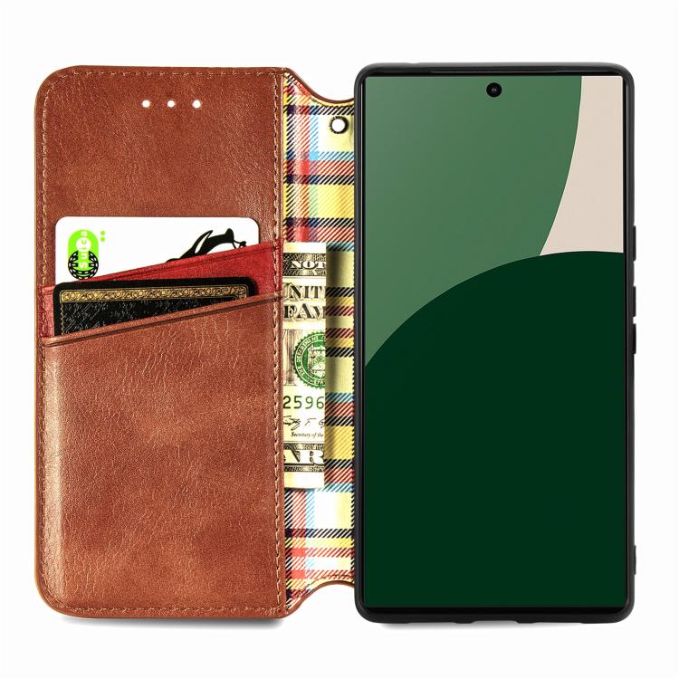 For Fujitsu Arrows We2 / F-52E Cubic Grid Pressed Magnetic Leather Phone Case
