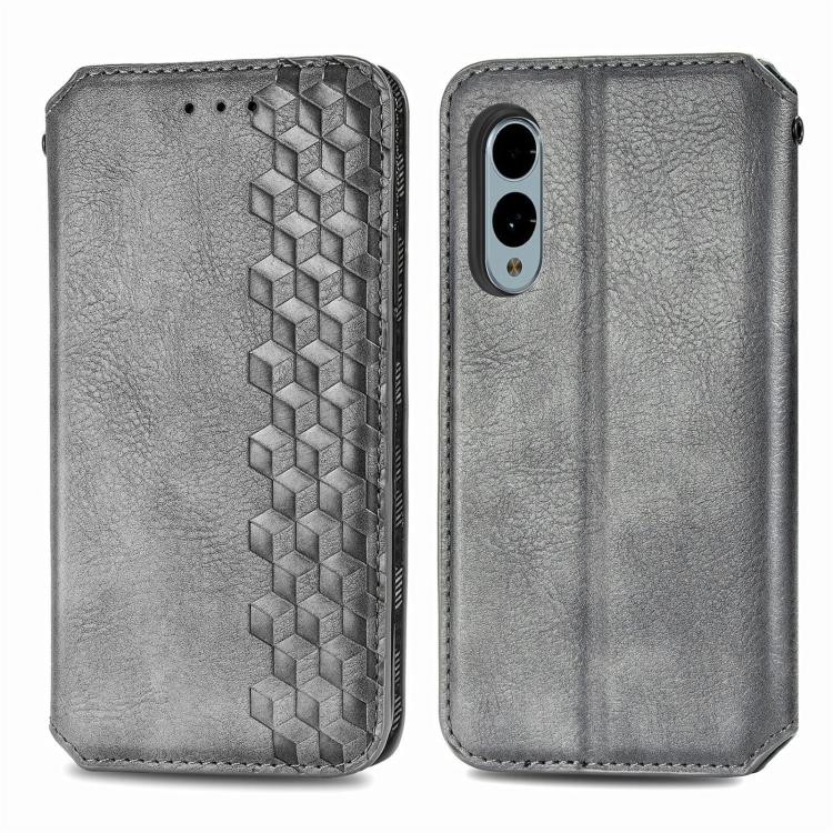 For Fujitsu Arrows We2 / F-52E Cubic Grid Pressed Magnetic Leather Phone Case