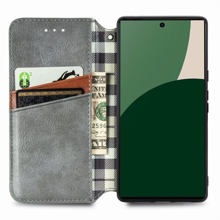 For Fujitsu Arrows We2 / F-52E Cubic Grid Pressed Magnetic Leather Phone Case