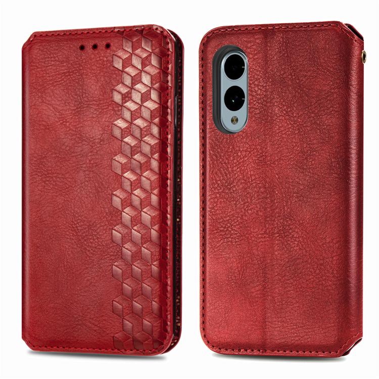 For Fujitsu Arrows We2 / F-52E Cubic Grid Pressed Magnetic Leather Phone Case