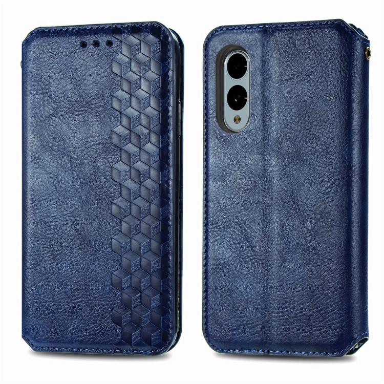 For Fujitsu Arrows We2 Plus / F-51E Cubic Grid Pressed Magnetic Leather Phone Case