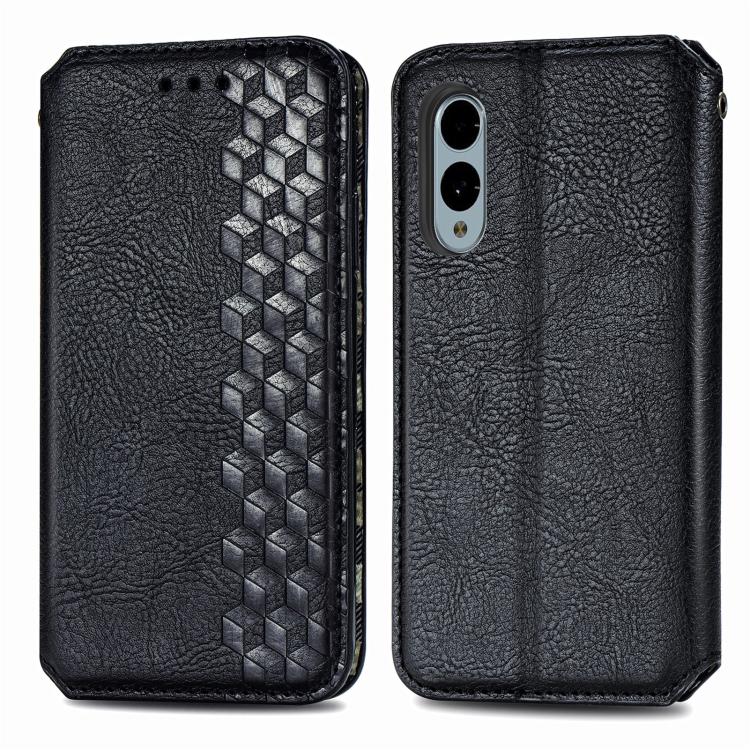 For Fujitsu Arrows We2 Plus / F-51E Cubic Grid Pressed Magnetic Leather Phone Case