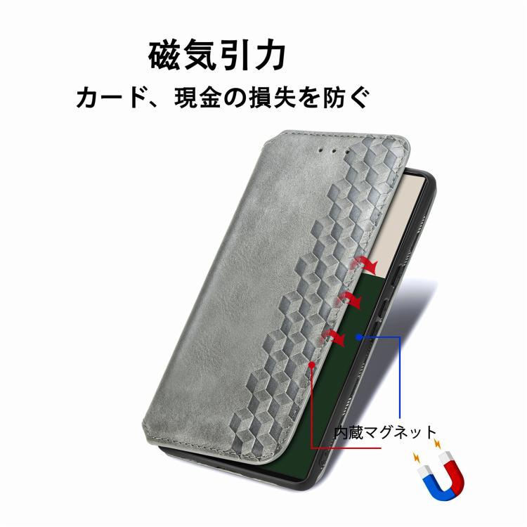 For Fujitsu Arrows We2 Plus / F-51E Cubic Grid Pressed Magnetic Leather Phone Case
