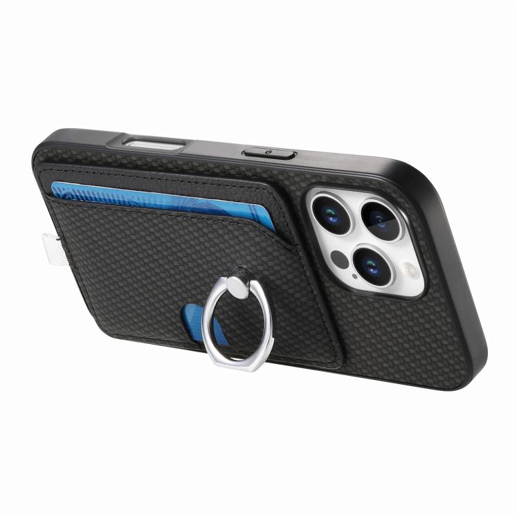 For iPhone 14 Pro Carbon Fiber Ring Side Insert Card Bag MagSafe Phone Case
