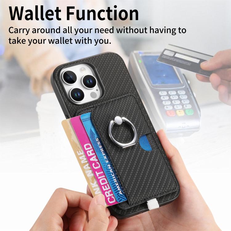 For iPhone 14 Pro Max Carbon Fiber Ring Side Insert Card Bag MagSafe Phone Case