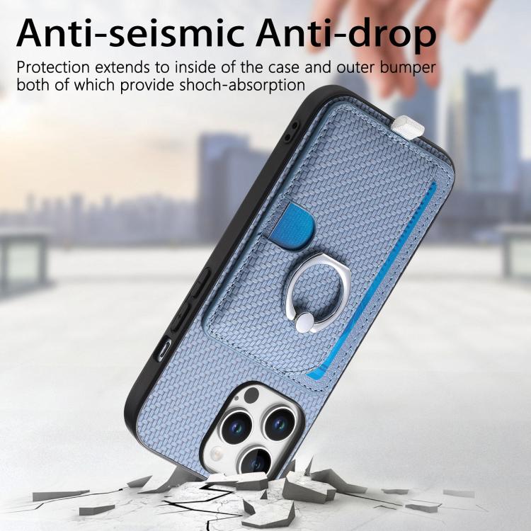 For iPhone 13 Carbon Fiber Ring Side Insert Card Bag MagSafe Phone Case