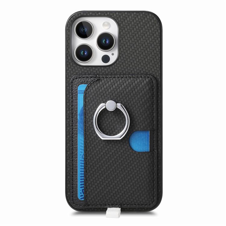 For iPhone 13 Carbon Fiber Ring Side Insert Card Bag MagSafe Phone Case
