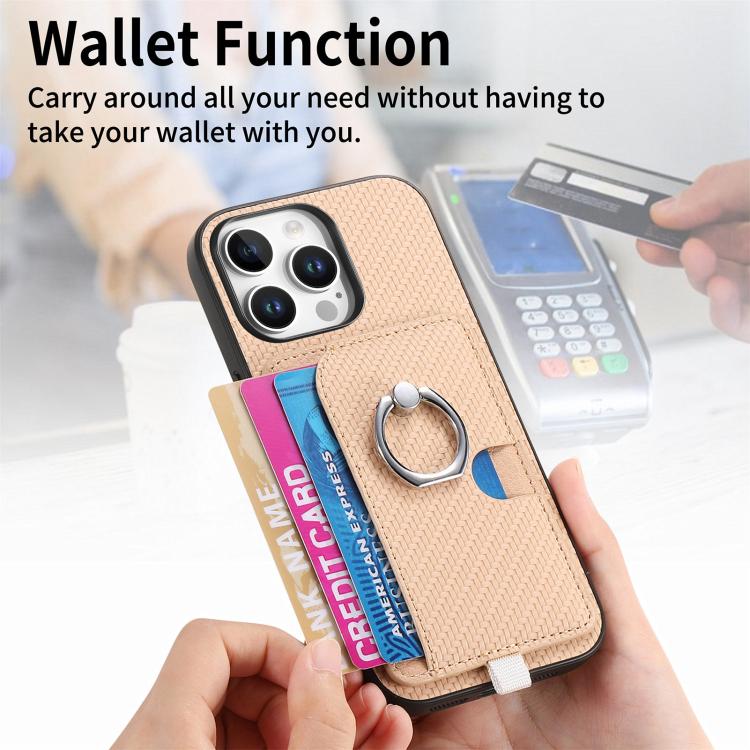 For iPhone 13 Carbon Fiber Ring Side Insert Card Bag MagSafe Phone Case