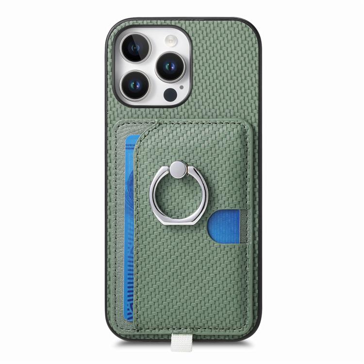 For iPhone 13 Carbon Fiber Ring Side Insert Card Bag MagSafe Phone Case