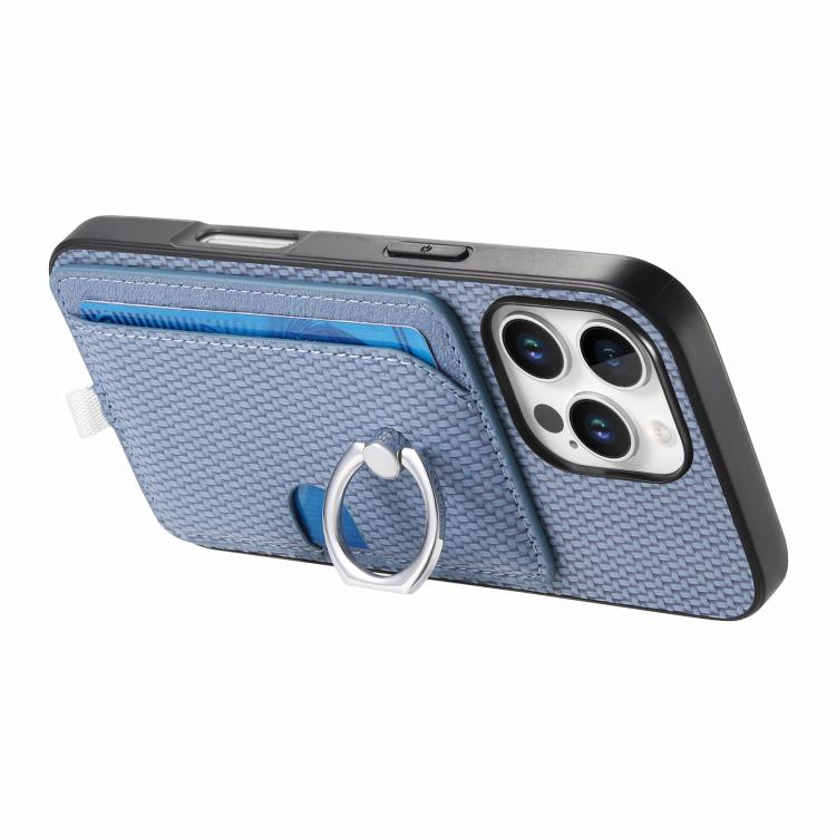 For iPhone 12 Carbon Fiber Ring Side Insert Card Bag MagSafe Phone Case