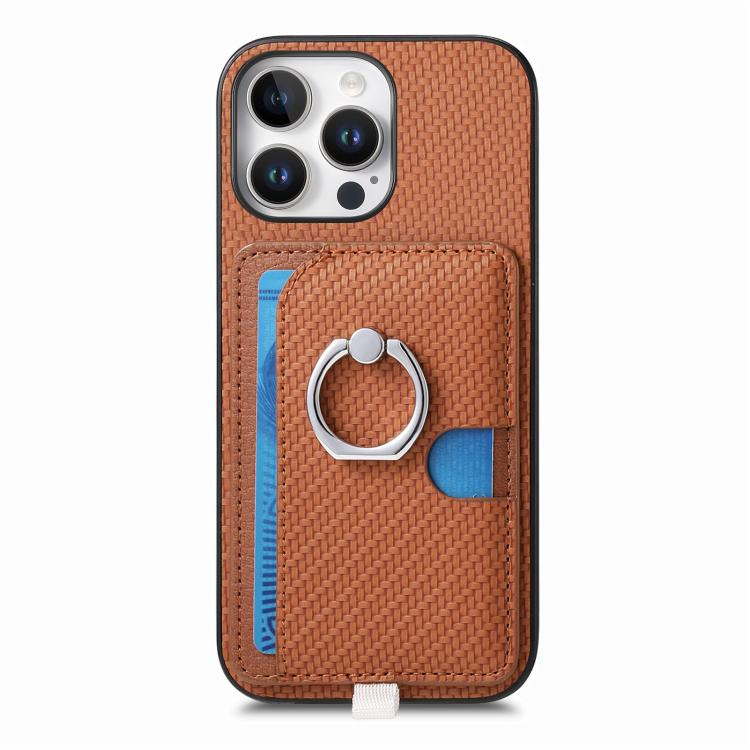 For iPhone 12 Carbon Fiber Ring Side Insert Card Bag MagSafe Phone Case