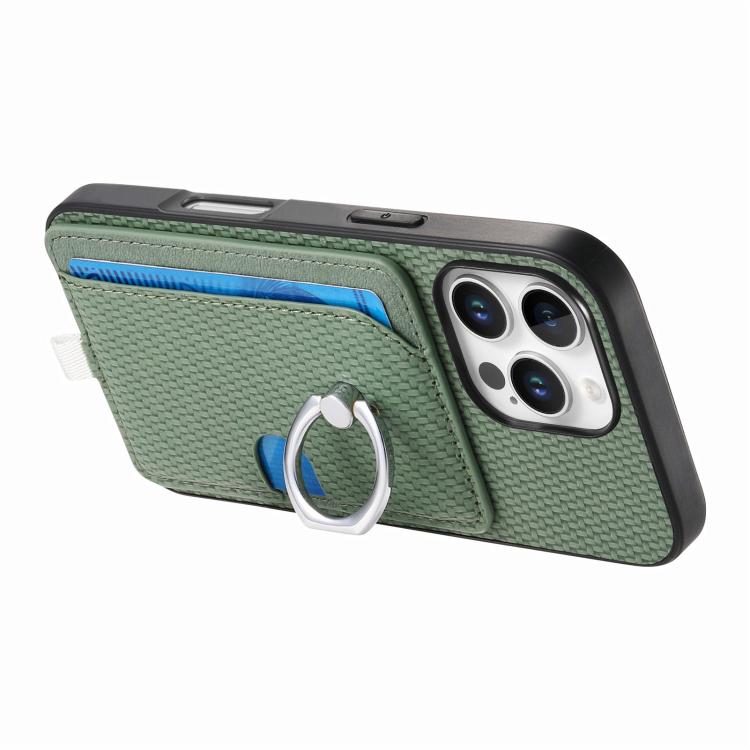 For iPhone 12 Carbon Fiber Ring Side Insert Card Bag MagSafe Phone Case