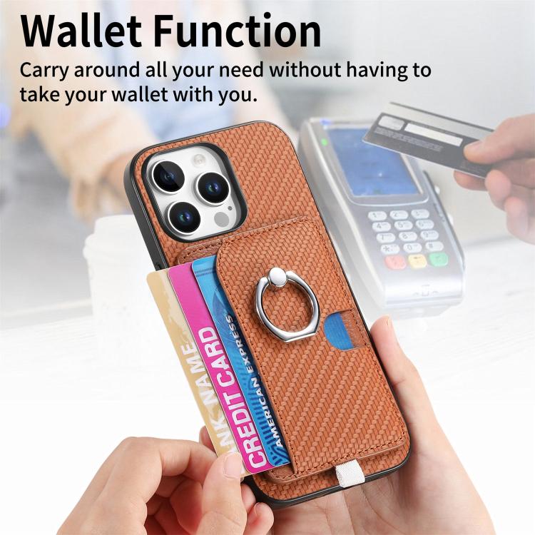 For iPhone 12 Pro Max Carbon Fiber Ring Side Insert Card Bag MagSafe Phone Case