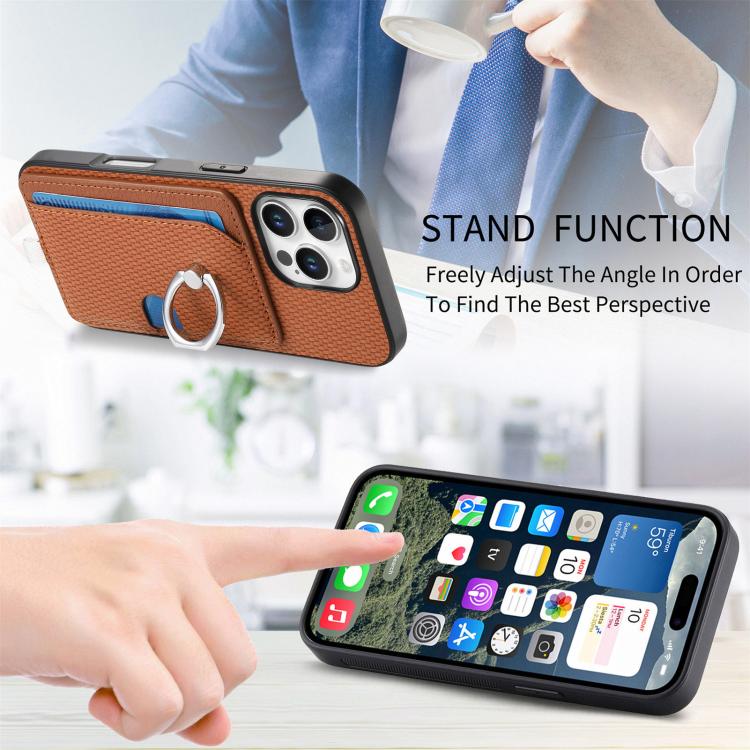 For iPhone 12 Pro Carbon Fiber Ring Side Insert Card Bag MagSafe Phone Case