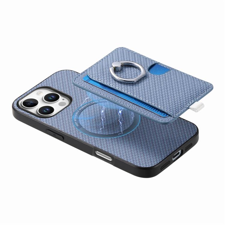 For iPhone 11 Pro Max Carbon Fiber Ring Side Insert Card Bag MagSafe Phone Case