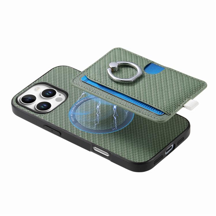 For iPhone 11 Pro Max Carbon Fiber Ring Side Insert Card Bag MagSafe Phone Case