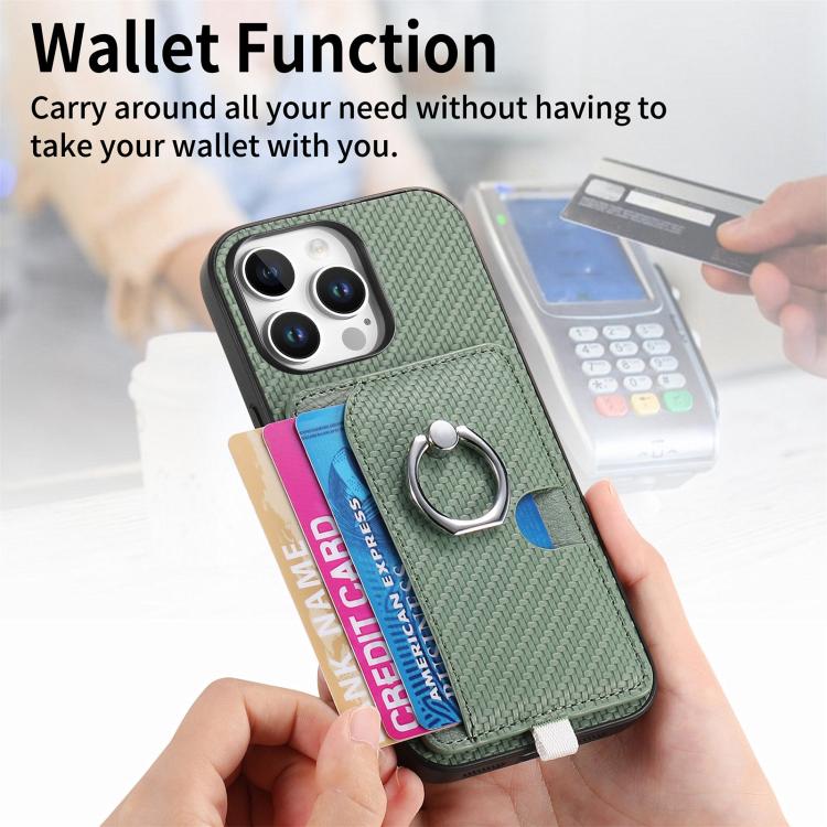 For iPhone 11 Pro Max Carbon Fiber Ring Side Insert Card Bag MagSafe Phone Case